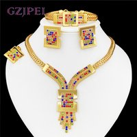 GZJPEI Gold Plated Jewelry Set African Dubai Nigeria Charm Necklace Bracelet Earring Ring For Women 2025 New Banquet Jewellry