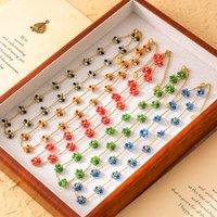 Stainless Steel Gold plated Chain Necklace Colorful Glass Stone Flower Pendant Beaded Bracelet Anklet Set Women's Summer Jewelry