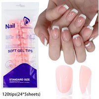 120pcs Glossy Short Square Press On Nails Nude White French Fake Nail Tips ABS Full Cover Acrylic False Nails Manicure Tools T5