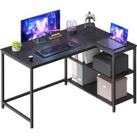 L Shaped Corner Desk, Computer Gaming Desk with Storage, Reversible HeightAdjustable Shelves, for Home Office, 110 x 80 cm, Ebo