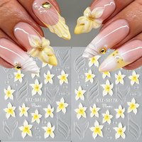 5D Embossed Yellow Floral Petal Spring Nail Art Stickers Bloom Flower Transparent Fish Tail Water Ripple Lines Shape Nail Decor