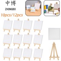 ZHONGBO 10/12pcs Mini Canvas & Easel Set Tabletop Art Easel For DIY Painting Oil Painting Supplies Gift For Children Students
