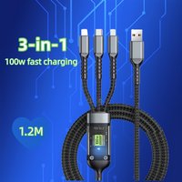 3 in 1 100W USB A Cable Fast Charging Micro USB Data Cord Phone Charger Quick Charge Cable For iPhone Samsung Xiaomi Huawei