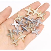 10Pcs Exquisite Alloy Crystal Zircon Airplane Charm For Jewelry Making Necklace Bracelet Shiny Pendant DIY Craft Accessories