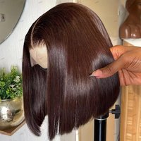 13X4 Chocolate Brown Straight Bob Wig 4X4 Silky Straight HD Lace Frontal Wig Natural Hairline Pre Plucked Human Hair 100% 16Inch image 4