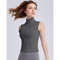 Women's Solid Thumb Hole Design Sports Jacket, Sporty Zip Up Sleeveless Outerwear for Yoga Gym Workout, Ladies Sportswear for Al