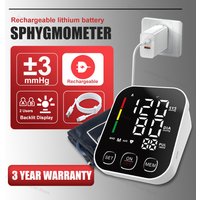 JUSTLANG Rechargeable Blood Pressure Monitor LED Upper Arm Automatic BP Sphygmomanometer Heart Rate Meter Tonometer Arrhythmia