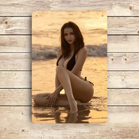 Metal Wall Art Sign 8x12 inch, Sexy Beach Scene, Home Office Bar Decor, Man Cave Gift, No Power Needed