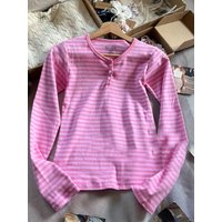 Pink Striped Slim Long Sleeve Tees Women Spring Casual Cotton O-neck Tshirt New Tops Clothes Sweet Cute Vintage T-shirts Y2K