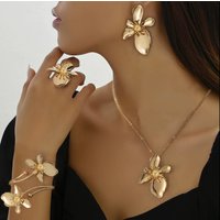 1 set of elegant retro flower bracelet ring stud earrings necklace set niche temperament women's jewelry