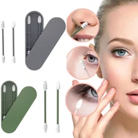 2Pcs Silicone Reusable Cotton Swab Earpick Kit With Box Portable Double Headed Soft Makeup Swab Ear Cleaning Set