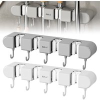 Broom Mop Holder with Hooks Wall Mounted Broom Storage Rack No Drilling Self-Adhesive Kitchens Organizer Multifunction Holder