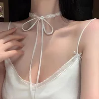 120cm Fairy White Lace Long Strap Necklace for Women Vintage Light DIY Bowknot Choker Stylish Y2K Jewelry Wedding Decoration