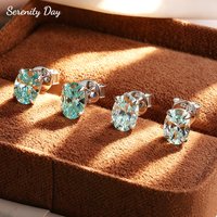 Serenity 1ct Blue Green Oval Cut Moissanite Earrings for Women 100% 925 Sterling Sparkling Silver Stud Ear Girl Birthday Jewelry