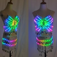 Women Full Color LED Light Club Dress Sexy LED Bikini Bra Glowing Costume for Nightclub Singer Performance
