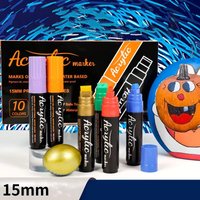 10/12 Colors Jumbo 15/10mm Acrylic Paint Marker Pen Set, Extra Broad Chisel Tips Rock Painting Graffitti POP Advertise Art Pens