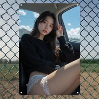 Elegant Asian Busty Model in White Ruffled Halter Neck Bikini Top with Long Straight Hair & Bangs Posing in Sunlit Outdoor Garde