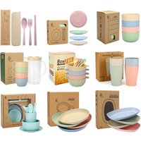 High Grade Wheat Straw Dinnerware Set Children's Unbreakable Dishes Tableware Fork Spoon Chopsticks Bowls Cup Dish Camping Set