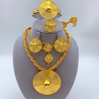Ethiopian 6pcs Twisted Necklace Sets For Women Wedding Dubai Gold Plated African Jewelry Set Indian Jewellery Anniversary Gifts