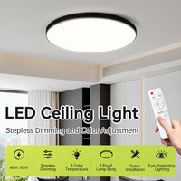 Ceiling Lamp with Remote Control LED Lamp for Bedroom Large Ceiling Lamps LED Lights with Remote Control Dimmable LED Lights 30W/40W/50W Round Stepless Dimming 3000‑6500K Quick Installation Dust‑proof
