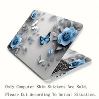 2 pieces of blue rose butterfly PVC laptop stickers - suitable for laptops and computers, can be DIY cut and customized