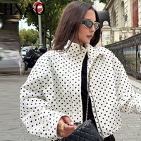 HXAO Polka Dot Bomber Jacket Women's Jackets Demi-Season Oversized Long Sleeve Top Outerwear Aviator Plus Size Zip Up Crop Coats image 4
