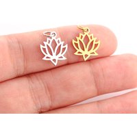 5Pcs/Lot Lotus Charms Stainless Steel Fadeless Hollow Flower Pendant With Jump Ring diy Bracelet Earring Jewelry Making Supplies