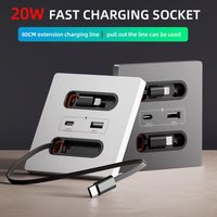 20W Fast Charging USB Socket with Charging Cable Universal Smart Airport Homestay Bedside Mobile Phone Charging Type-c Socket