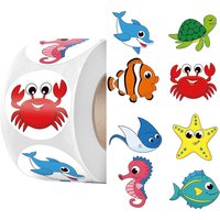 100-500 Pcs 1inch 2.5cm Sea Animal Stickers Roll Children's Toys Praise Reward Student Work Label Stationery Gift Sticker