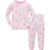 Girls' Pure Cotton Pajamas, Spring and Autumn Thin Style, for Baby Girls Aged 1-8, Long-Sleeve and Long-Pants Set, Full Print, Pink Cake Sweet Home Wear