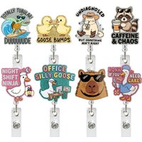 Goose Badge Reel Funny Retractable Id Holder Acrylic Badge Reel Glitter Doctor Id Badge Holder For Key Card Holder Teachers