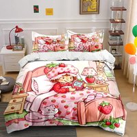Multiple Sizes Emily E-Erdbeer Print Soft Quilt Cover Pillowcase Bedding Set Kids Adult Comfortable Bed Set Twin King for Gifts