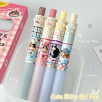 4 Pcs Cute Kitty Gel Pens Set Fun Cat Pocket Pen 0.5mm Cartoon Quick-Dry Pens For Study & Office Use
