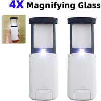 Pocket Foldable Magnifier 4X Pull-Out Magnifying Glass Illuminated Magnifiers With LED Light for Reading Jeweler Identification
