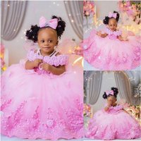 Princess Flower Girl Dresses for Wedding Pearl Floral Floor Length Elegant Baby Bespoke Occasion Dresses Communion Party Gown