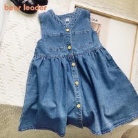 Bear Leader Denim ärmellose Kleider für Babys, Sommermode, neues einfarbiges Freizeitkleid, Kinderkleidung, 2–6 Jahre