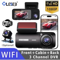 3-kanałowy rejestrator samochodowy WiFi, kamera samochodowa trójstronna, kamera wewnętrzna do pojazdu, rejestratory DVR, nagrywanie wideo FHD 1080P, mini rejestrator, kamera samochodowa, kamerka