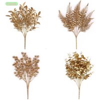 Artificial Flower Golden Silver Fake Flower Leaves Plastic Plants DIY Wedding Bouquet Table Home Decoration Photo Prop