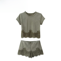 Fashionable Lace Short Top And Shorts Women's Spring New Arrival Two-Piece Set Polyester Fiber Short Sleeve Regular Length