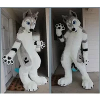 Christmas Long Fur Furry Fox Husky Dog Fursuit Mascot Costume Adult Cartoon Character Suit Halloween Carnival Cosplay Party