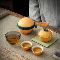 Portable Teapot Set,Travel Kungfu Tea Cup Tangerine Shape Mini Chinese Ceramic Teapot Tea Cup With Travel Bag