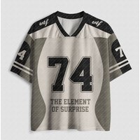 V Neck Football Jersey Large Number 74 Surprise Quote Print Black Gray White Striped Sleeve Loose Sport Tee