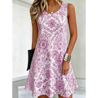 Elegant Summer Women's Striped Geometric Pattern Sleeveless 3D Print Dress Fashion Plus Size Casual Loose Dresses For Women