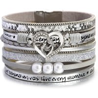 ALLYES Vintage Heart Pearl Multilayer Leather Bracelet for Women Men Boho Wide Wrap Bracelets Charm Jewelry Mothers Day Gifts