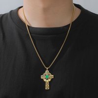 Claddagh Four Leaf Clover Irish Cross Necklace Celtics Cross Protection Amulet Religious Christian Gifts Stainless Steel Jewelry