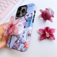 Fashion Cute Orchid flower invisible Folding Phone Holder girl for IPhone Samsung Support Socket Pocket Grip Tok Stand Bracket