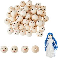 50PCS Natural Wooden Beads Wooden Beads with Smiling Face Spacer Beads for Keychain Craft Hanging Ornaments Making