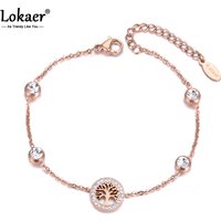 Lokaer Fashion CZ Crystal Tree Charm Bracelets Jewelry Stainless Steel Chain & Link Bohemia Bracelet For Women Pulseras B19060