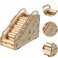 3D Wooden Mechanical Assembling Toys Escalator DIY Manual Science Experiment Puzzle Educational Model Mini Escalator Model Toy