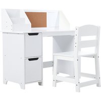 White Study Desk and Chair Set - Includes Bookshelf, Bulletin Board, and Cabinets - Ideal for Boys and Girls Ages 3-8